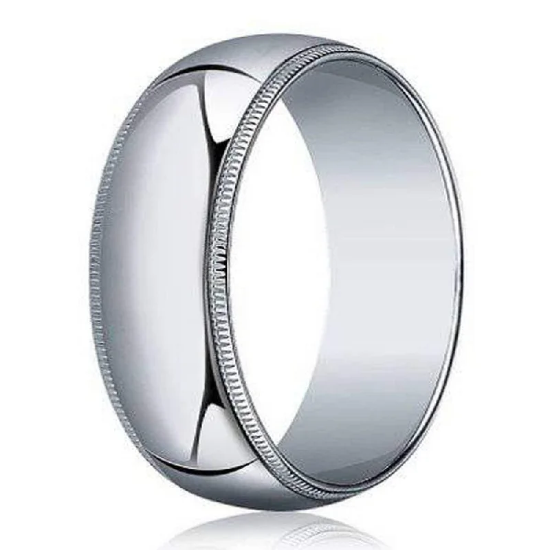 vine-themed stack ring-Designer 6 mm Traditional Fit Milgrain 10K White Gold Wedding Band