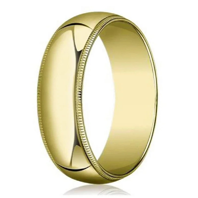 narrow stacking ring-Designer 6 mm Traditional Fit Milgrain 10K Yellow Gold Wedding Band