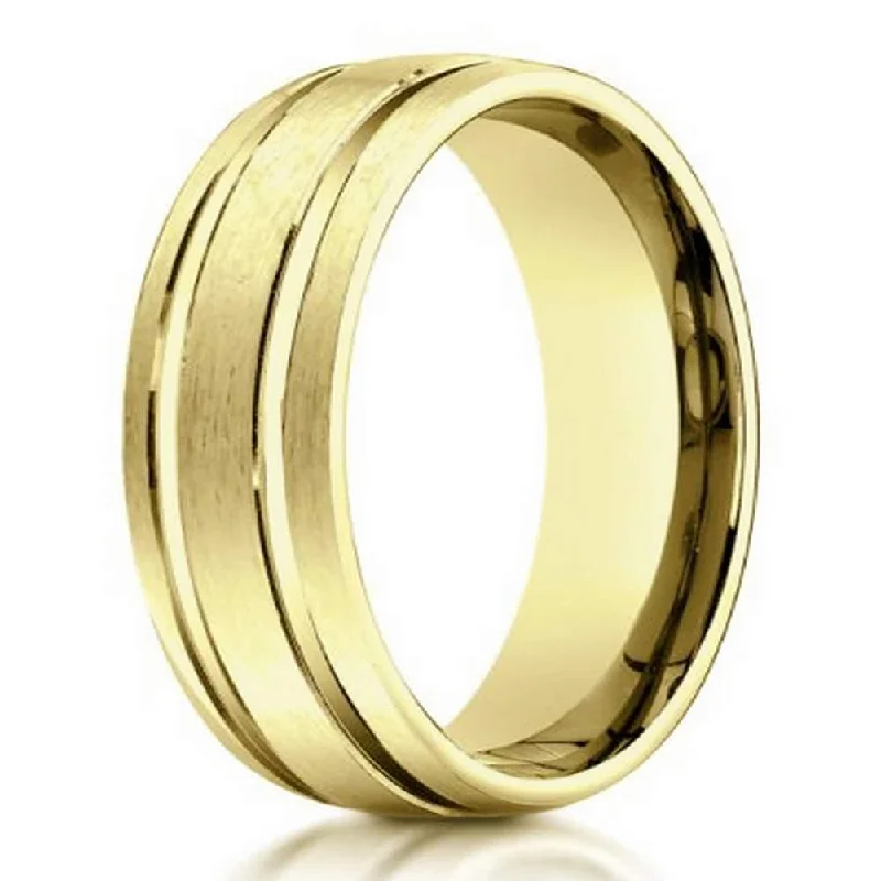 narrow birthstone ring-Designer 14K Yellow Gold Men's Wedding Band, Satin Finish | 6mm