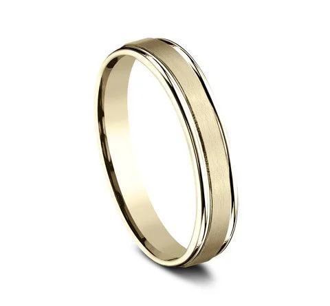 tendril carved ring-Designer 14K Yellow Gold Men's Wedding Band, Polished Trim | 4mm