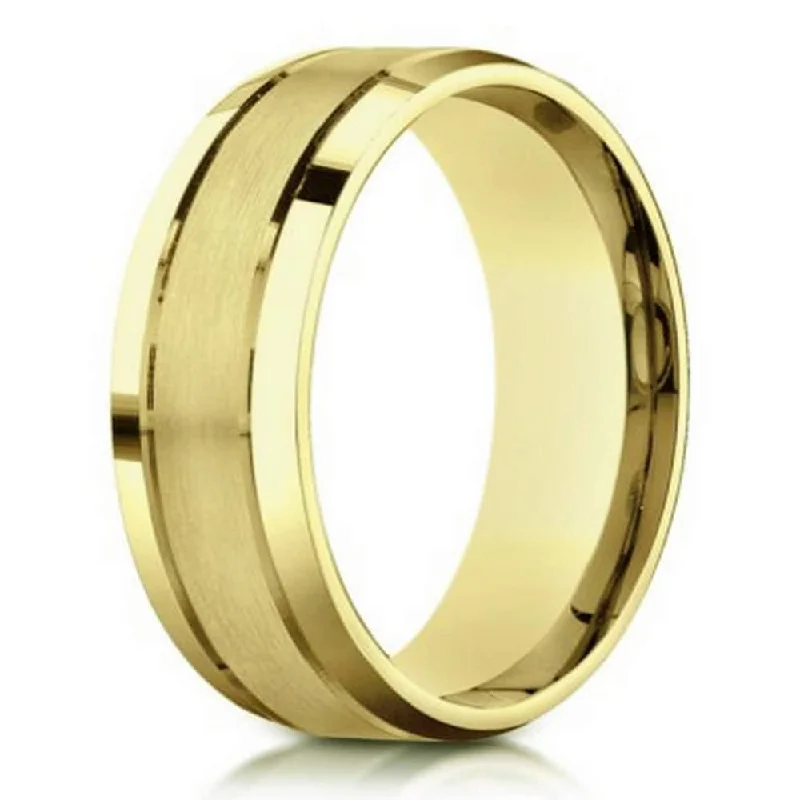 stretchable promise ring-6mm Satin-Finished 14k Yellow Gold Wedding Ring with Polished Beveled Edges