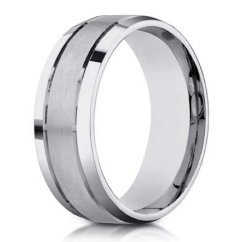 steel eternity ring-6mm Satin-Finished 14k White Gold Wedding Band with Polished Beveled Edges