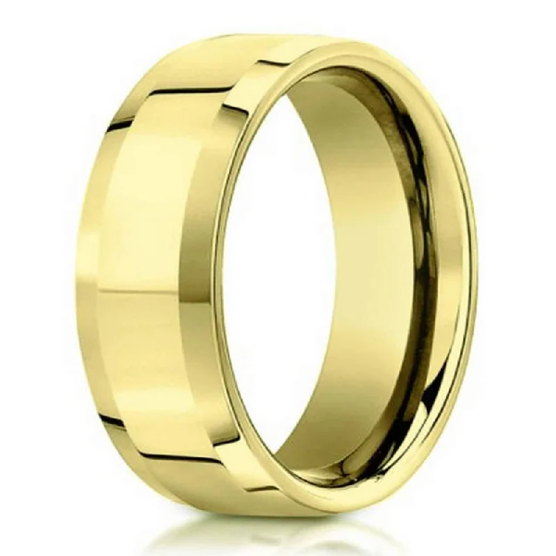 wave-shaped ring-6mm 14k Men's Yellow Gold Wedding Band with Beveled Edges