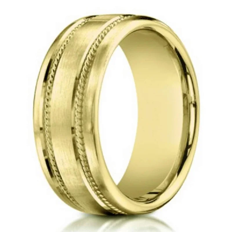 lavish diamond ring-7.5mm Men's 14k Yellow Gold Wedding Band - Rope Accents