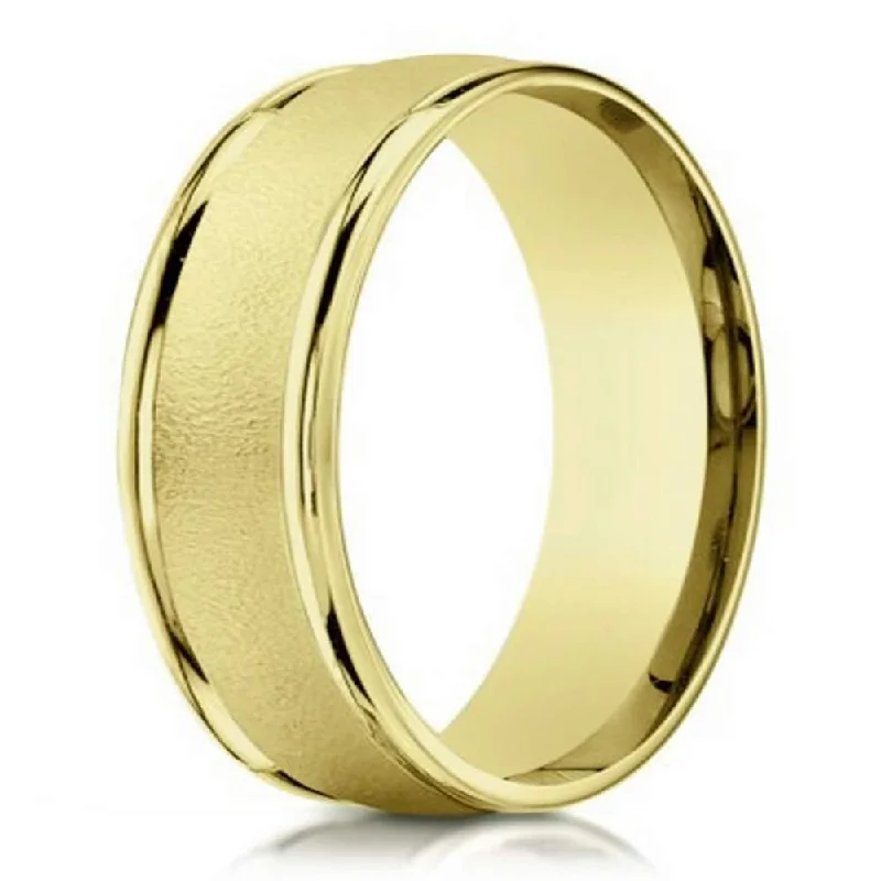 carved eternity ring-6mm Wire Finish Men's Designer Wedding Ring in 14k Yellow Gold