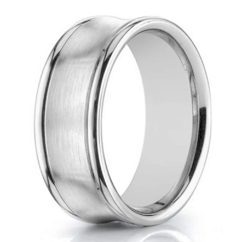 wave-shaped band ring-7.5mm Designer 14k White Gold Concave Wedding Ring for Men