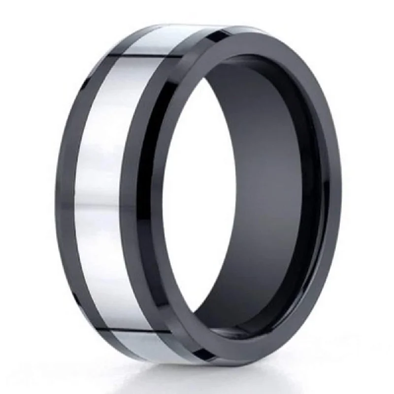 steel eternity ring-Designer Cobalt Chrome & Black Ceramic Men's Wedding Ring -7mm