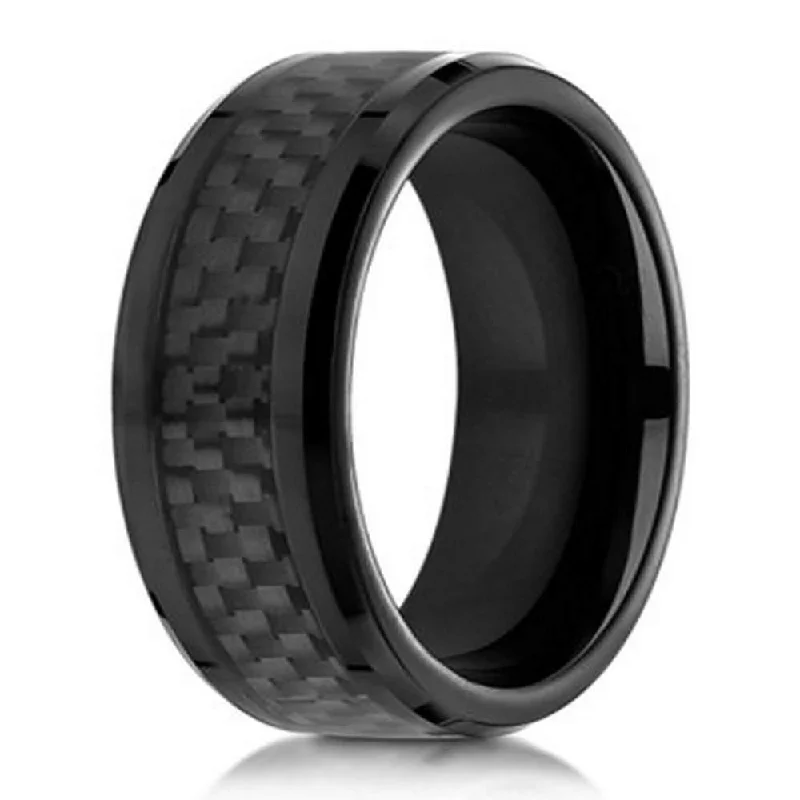 cast couple ring-Benchmark Cobalt Chrome Men's Ring, Black Carbon Fiber Inlay- 8mm