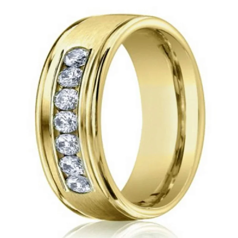 weathered silver ring-6mm Mens Diamond Wedding Ring in 14k Yellow Gold