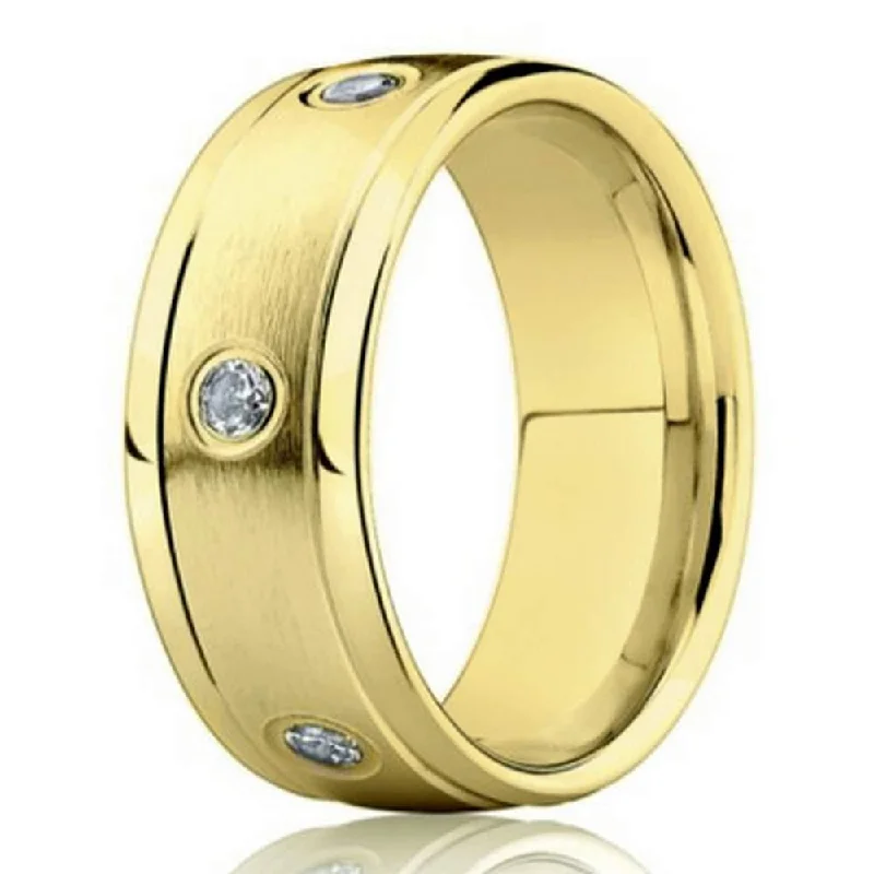 robust silver ring-6mm 14k Yellow Gold Mens Wedding Band with Bezel Set Diamonds