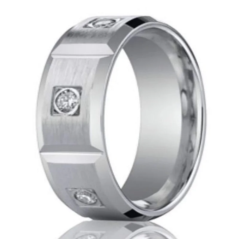 narrow diamond ring-8mm Contemporary Diamond Eternity 14K White Gold Wedding Band for Men