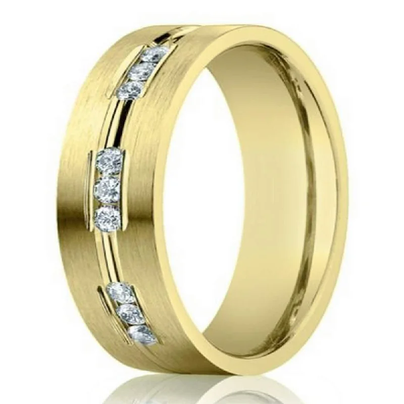 overlap shank ring-6mm Designer 14k Yellow Gold Wedding Ring for Men with Diamonds