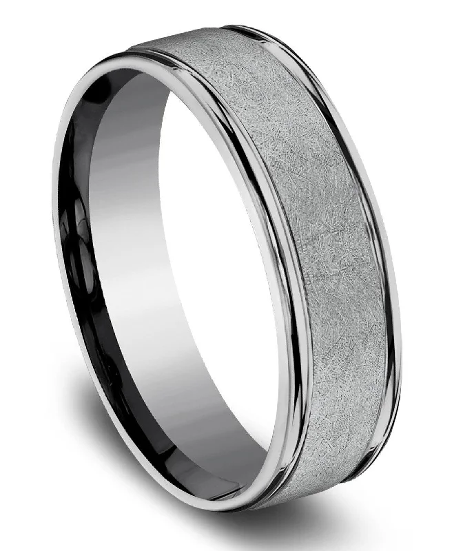 carved couple ring-Benchmark Tantalum Swirl Center High-Polish Edge Comfort Fit Band- 6.5mm