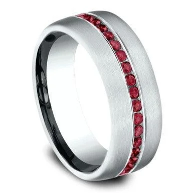 steel band ring-Benchmark Tantalum With Red Ruby Eternity Band - 8mm