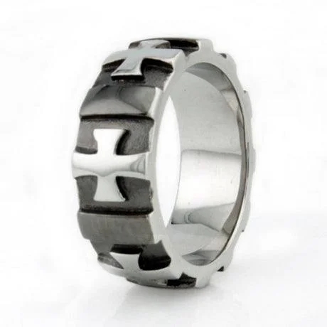 sci-fi gold ring-Stainless Steel Gear Edged Cross Ring-8mm