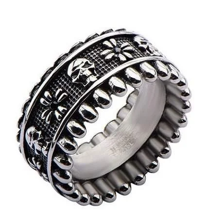 rover turquoise band ring-Stainless Steel Bullet Edging Skull Ring-18mm