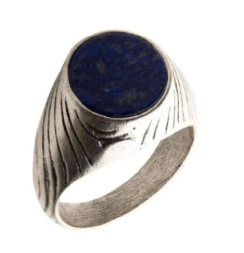 rose gold helix ring-Stainless Steel Silver Plated with Lapis Stone Signet Ring-11.11mm