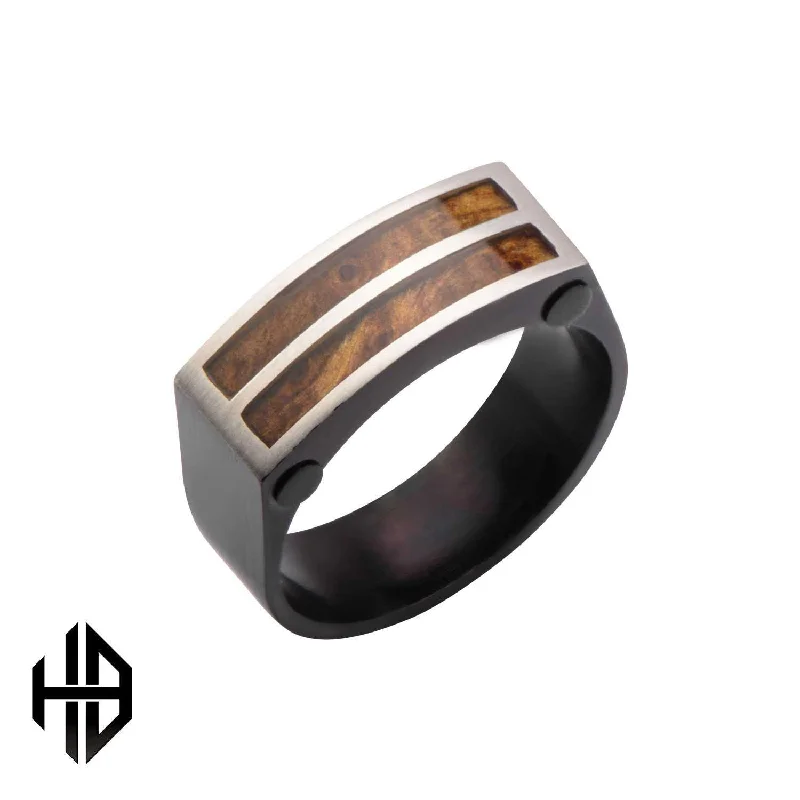 custom nebula ring-Hollis Bahringer Black Plated with Inlayed Palisander Rose Wood Ring