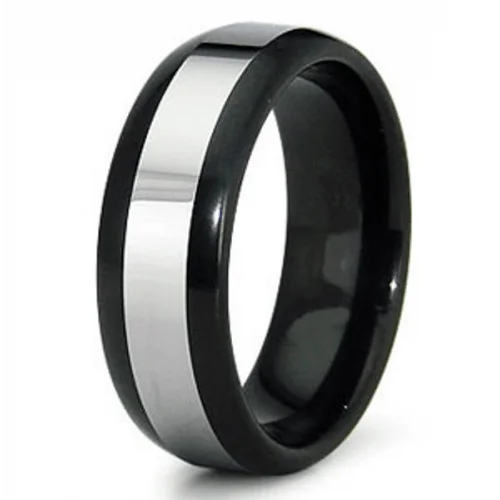 six-stone ring-8 mm High Polished Two Tone Tungsten Band