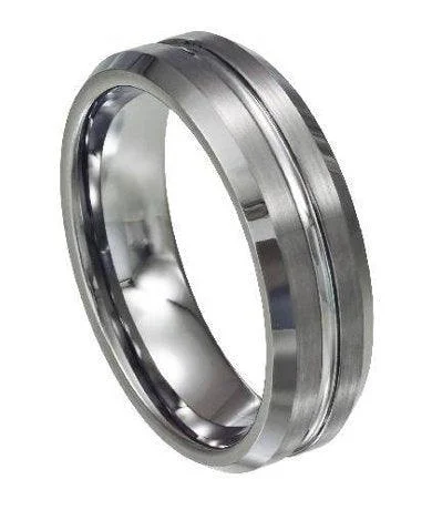 rover chic ring-Men’s Tungsten Wedding Ring with Brushed and Polished Textured Finish | 7mm