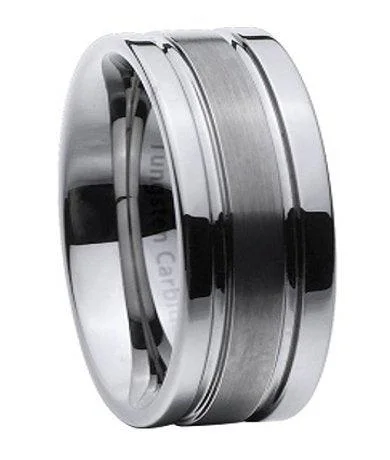 twilight diamond ring-Men's Tungsten Carbide Band Satin Center Two Polished Outer Bands | 8mm