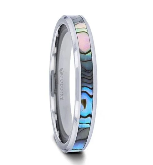 six-gem ring-MAUI Thorsten Tungsten Carbide Ring with Mother of Pearl Inlay - 4mm