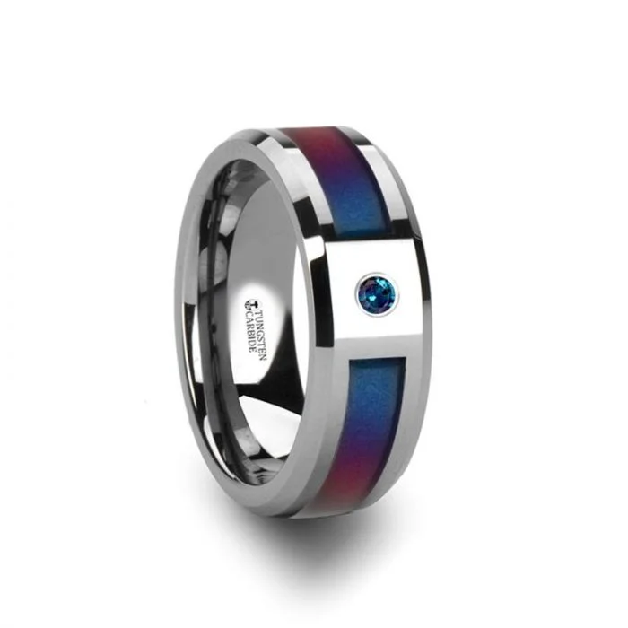 rose gold six-ring-CERULEAN Tungsten Carbide Ring with Blue/Purple Color Changing Inlay and Alexandrite Setting - 8mm