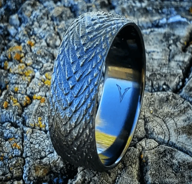 wave-shaped amber ring-Dragon Skin Black Titanium Men's Ring - 9mm