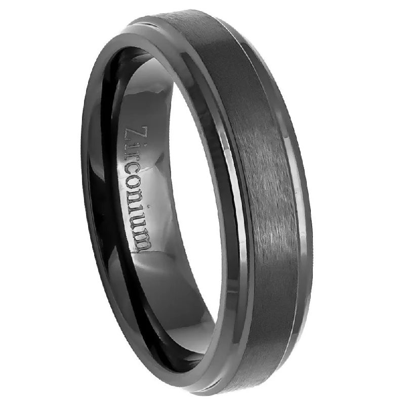 narrow eternity ring-Men's Black Zirconium Ring Brushed Center with Stepped Edges l 6mm