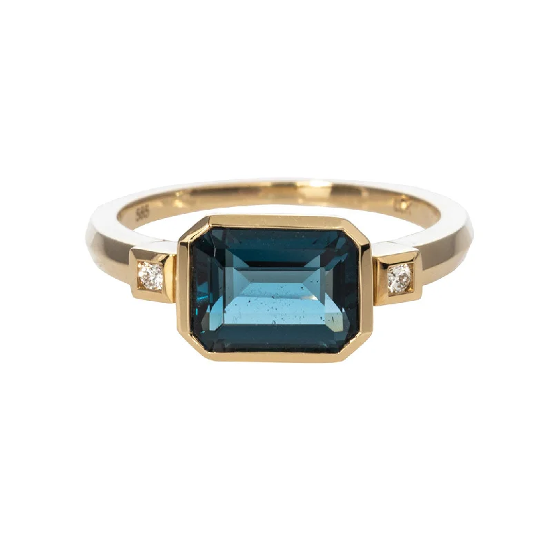 vintage citrine ring-London Blue Topaz & Diamond 14K Yellow Gold Ring