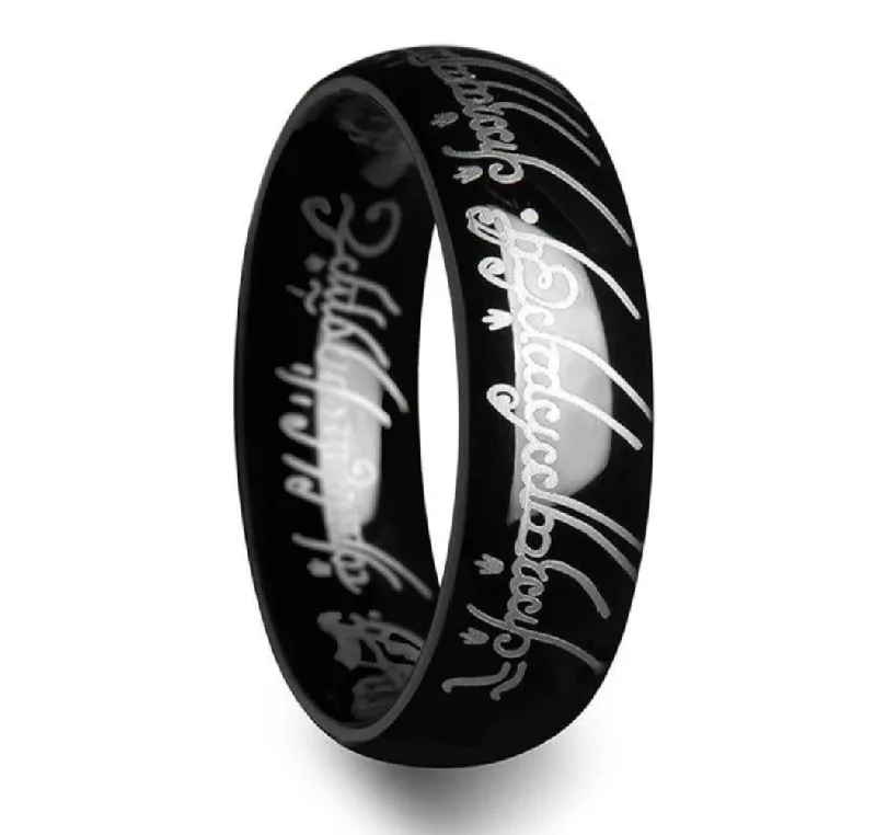 rover turquoise band ring-LOTR Lord of the Rings Black Tungsten The One Engraved Sauron's Band -8mm