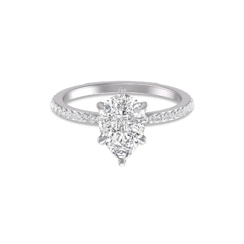 elegant lattice ring-Marquee 14K White Gold Hidden Halo Cleo Ring with IGI Certified 2.50 Carat Center Pear Shape Lab-Grown Diamond