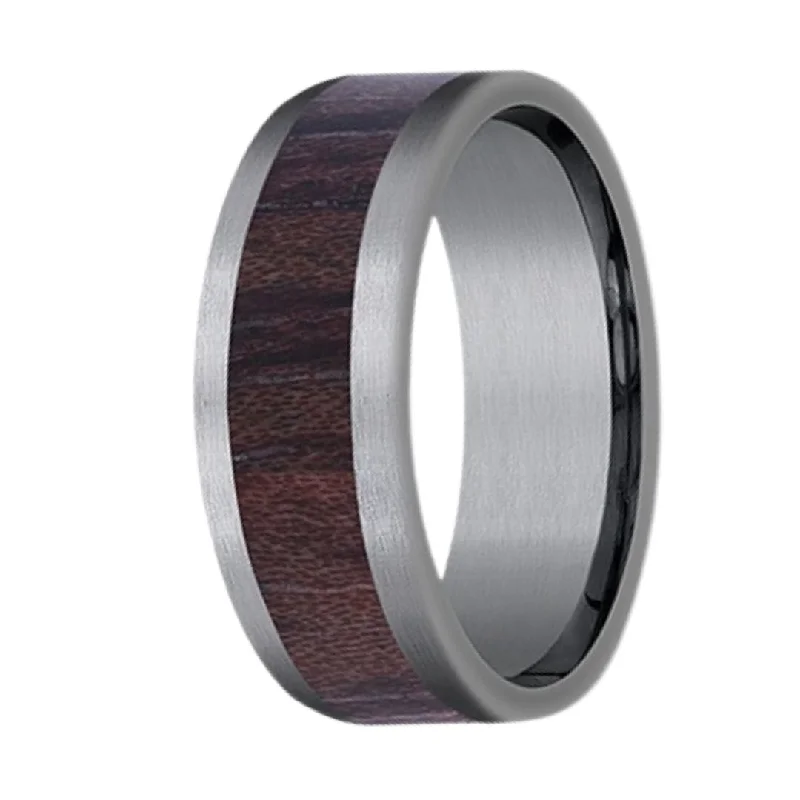 labradorite stone ring-Men's 8mm Grey Tantalum Ring with Wood Inlay Center Ring