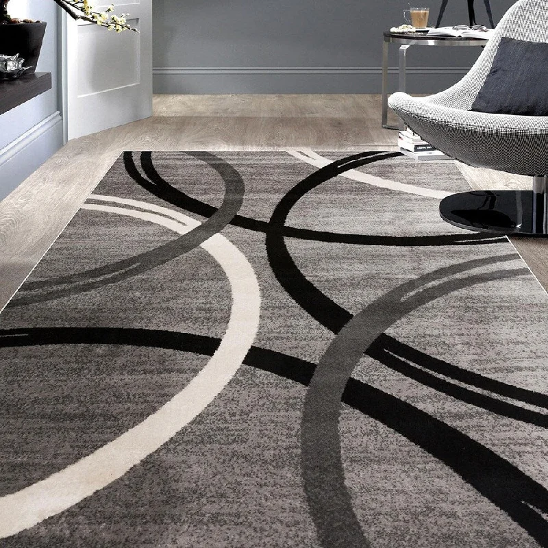 vine-tendril ring-Modern Circles Design Area Rug 5'3" x 7'3" Gray