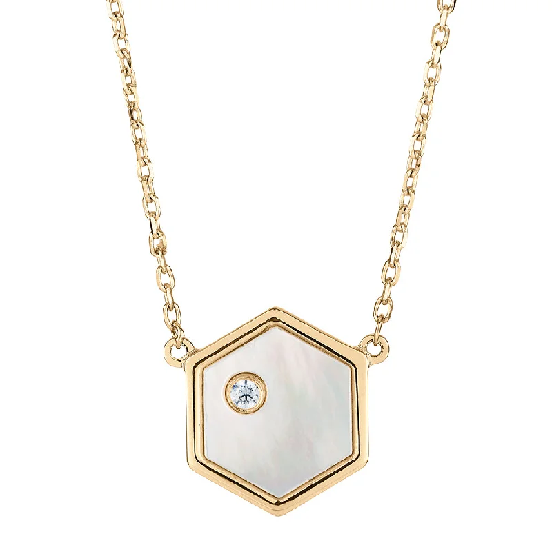 deco fluorite necklace-Necklace with mother of pearl in 10 carat yellow gold