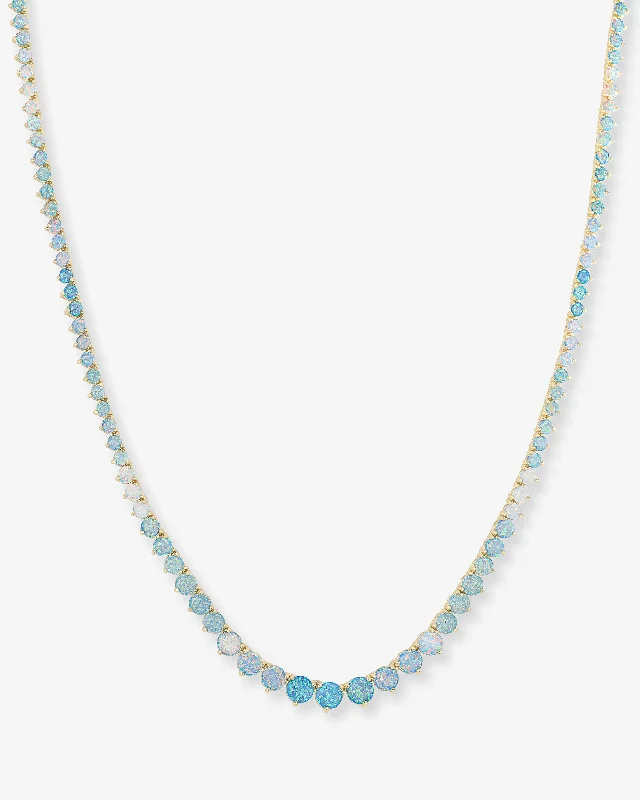 vintage pearl pendant necklace-Not Your Basic Graduated Ombré Tennis Necklace 16" - Gold|Blue Opal Ombré