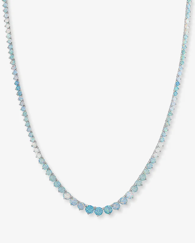 rose gold wave necklace-Not Your Basic Graduated Ombré Tennis Necklace 16" - Silver|Blue Opal Ombré