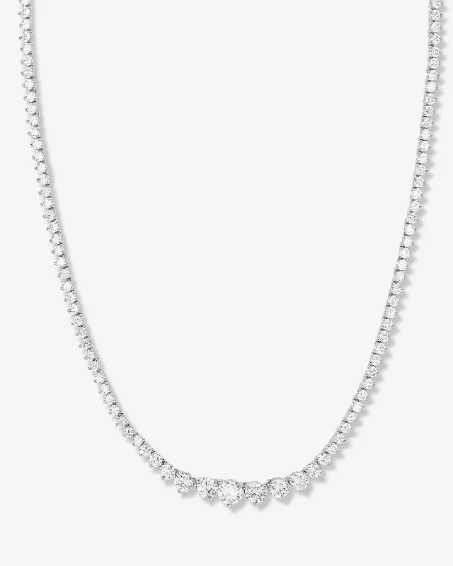 narrow chain necklace-Not Your Basic Graduated Tennis Necklace 18" - Silver|White Diamondettes