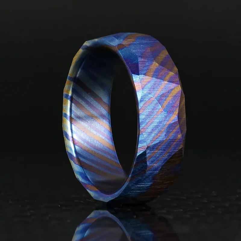 rose gold six-band ring-Obsidian Timascus Ring