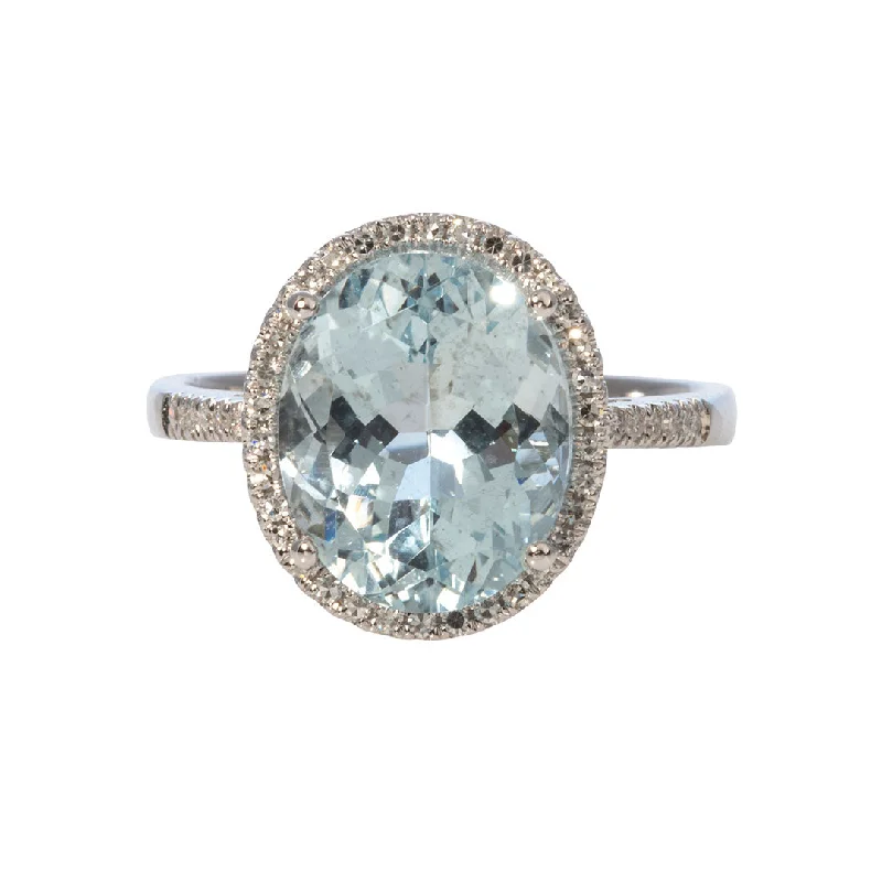 arched design ring-2.93ct Oval Aquamarine & Diamond Halo 14K White Gold Ring