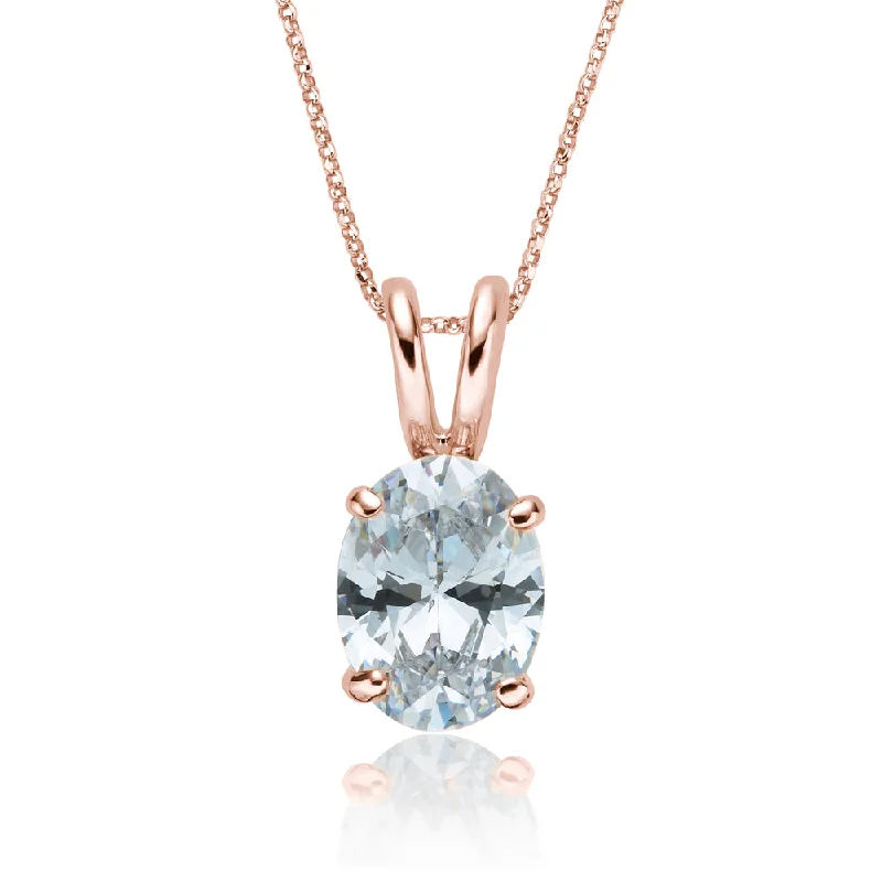 steel promise necklace-Oval solitaire pendant with 2 carat* diamond simulant in 10 carat rose gold