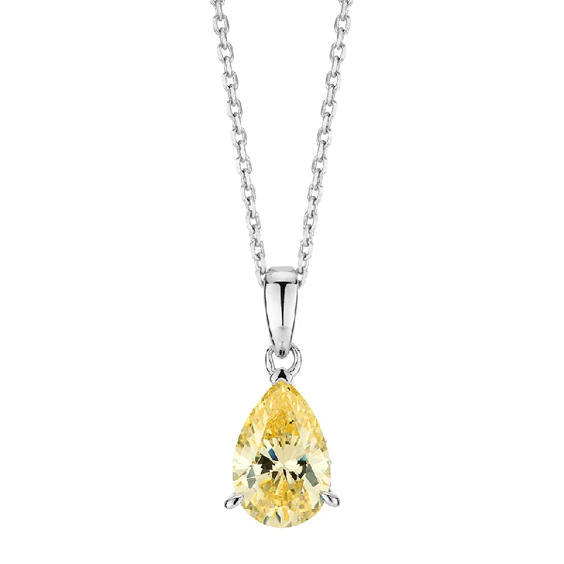 vintage-style necklace-Pear and Round Brilliant solitaire necklace with 1.42 carats* of diamond simulants in sterling silver