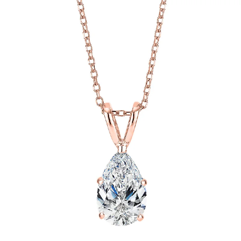 cast silver chain necklace-Pear solitaire pendant with 1 carat* diamond simulant in 10 carat rose gold