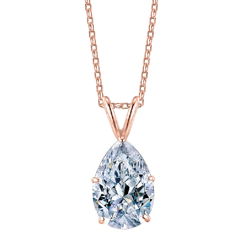 heirloom birthstone necklace-Pear solitaire pendant with 3 carat* diamond simulant in 10 carat rose gold