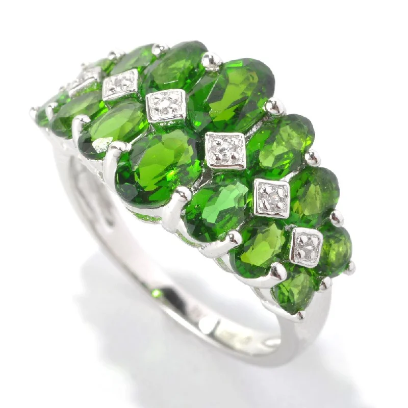 steel eternity ring-Platinum Over Sterling Silver Chrome Diopside and Diamond Accent Graduated Band Ring