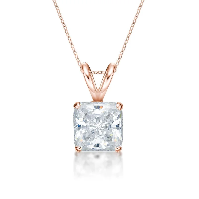 vintage pearl pendant necklace-Princess Cut solitaire pendant with 1.5 carat* diamond simulant in 10 carat rose gold