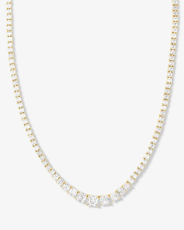 narrow pendant necklace-The Queen's Graduated Tennis Necklace 16" - Gold|White Diamondettes