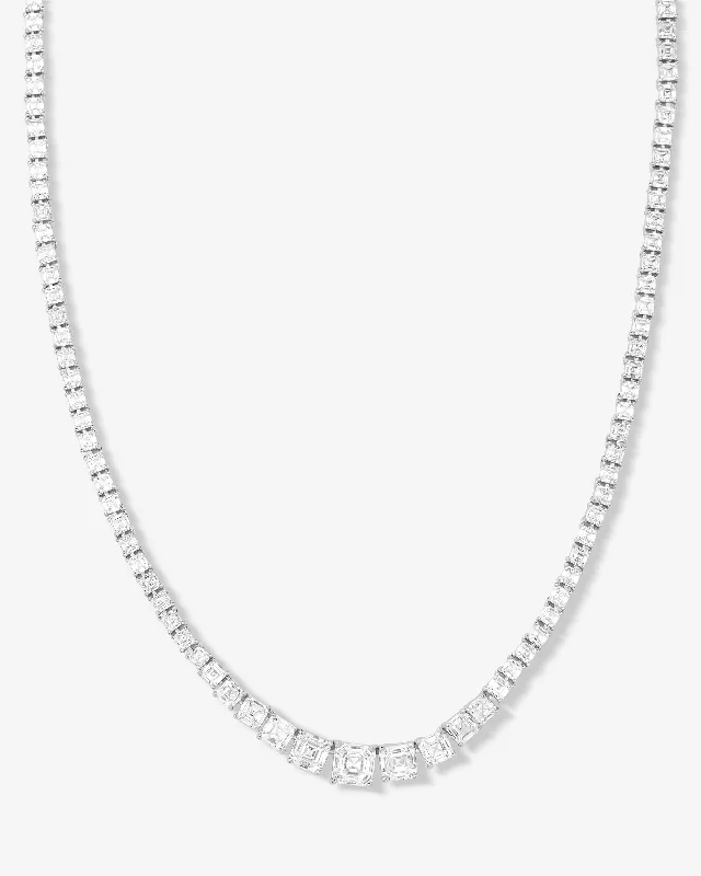 narrow gemstone necklace-The Queen's Graduated Tennis Necklace 16" - Silver|White Diamondettes