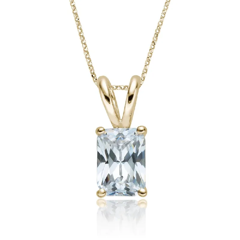 tendril chain necklace-Radiant solitaire pendant with 2 carat* diamond simulant in 10 carat yellow gold