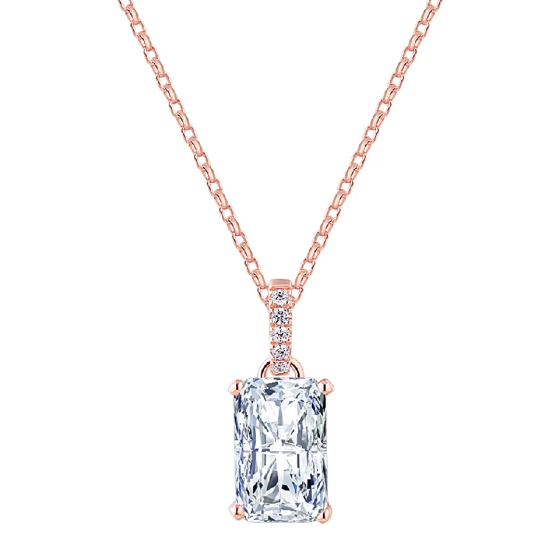 robust gemstone necklace-Radiant solitaire pendant with 3.49 carat* diamond simulant in 10 carat rose gold